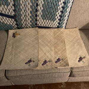 Summer Living Woven Jute Placemats-Set of 4-Embroidered Fruit Pattern-EUC